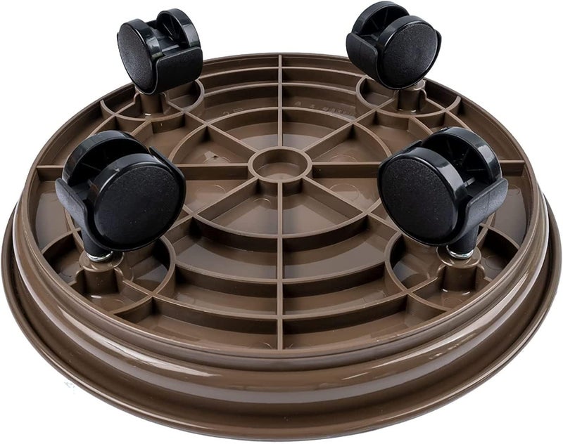 HGLCM 2Pcs Plant Caddy,Planter Pot Mover, Plant Pot Pallet Dolly Caster with Universal Wheels, Round Movable Planter Dolly Trolley Tray Pallet Outdoor Indoor Tree Flower Stand Planter (11.8 inch+2pcs+brown) - Image 4